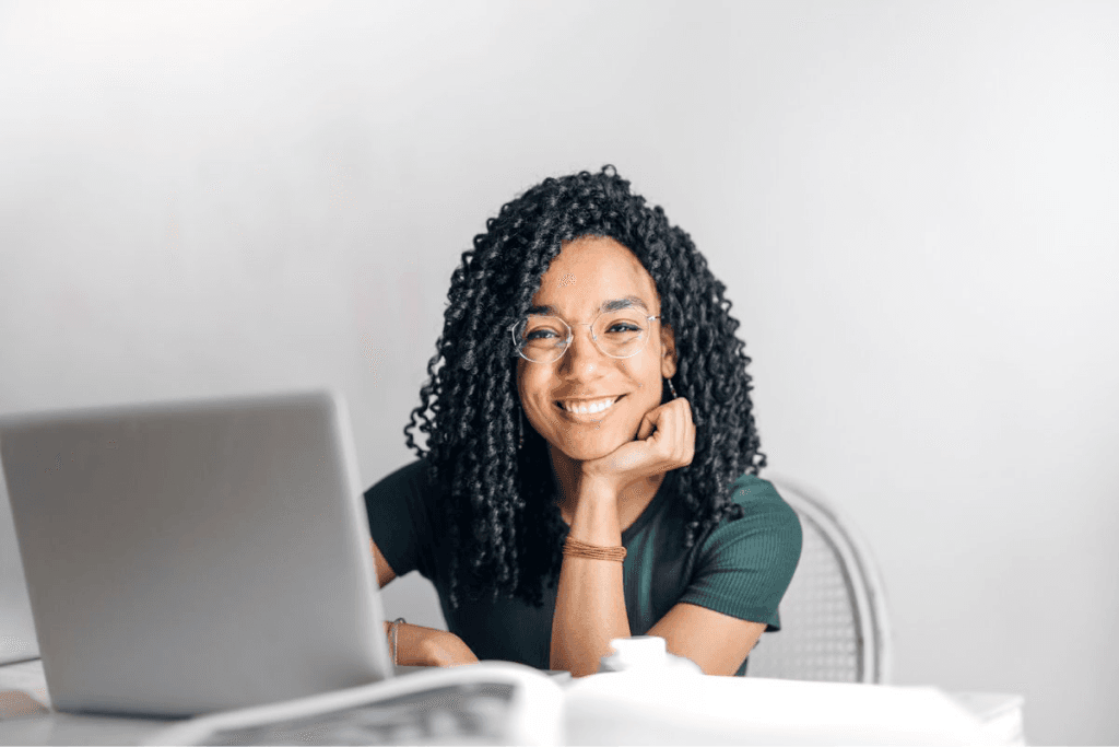 Event consultant working on a laptop